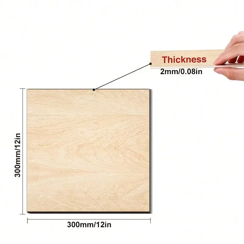 4/8/16/32pieces of unfinished basswood plywood, 12x12 inches, 2mm thick, for DIY crafts, laser engraving, wood burning, model bu thumbnail 2