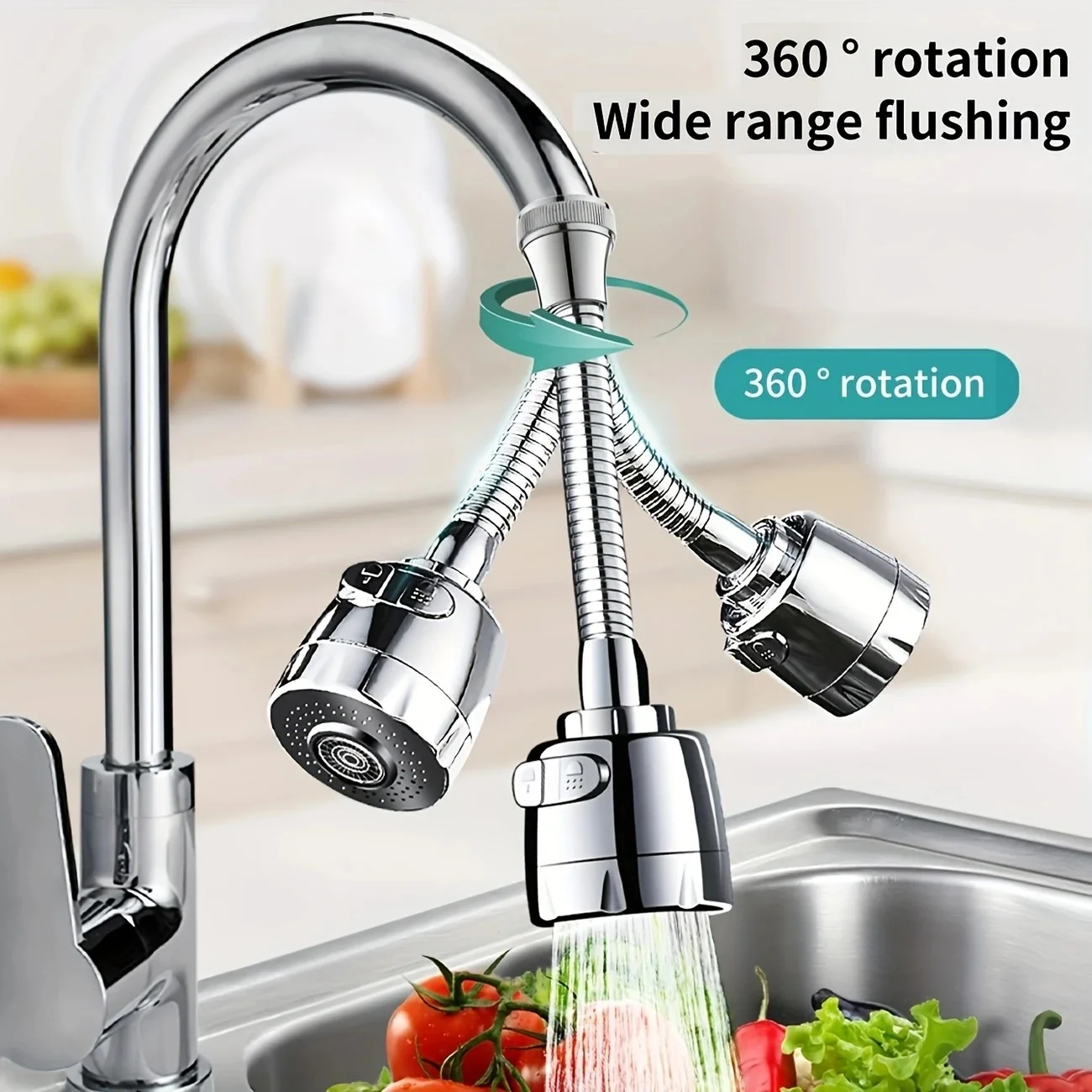 Dual-Speed Faucet Aerator: Adjustable Anti-Splash Nozzle Extension with Rotating Filter – Universal Water-Saving Spray Head thumbnail 3