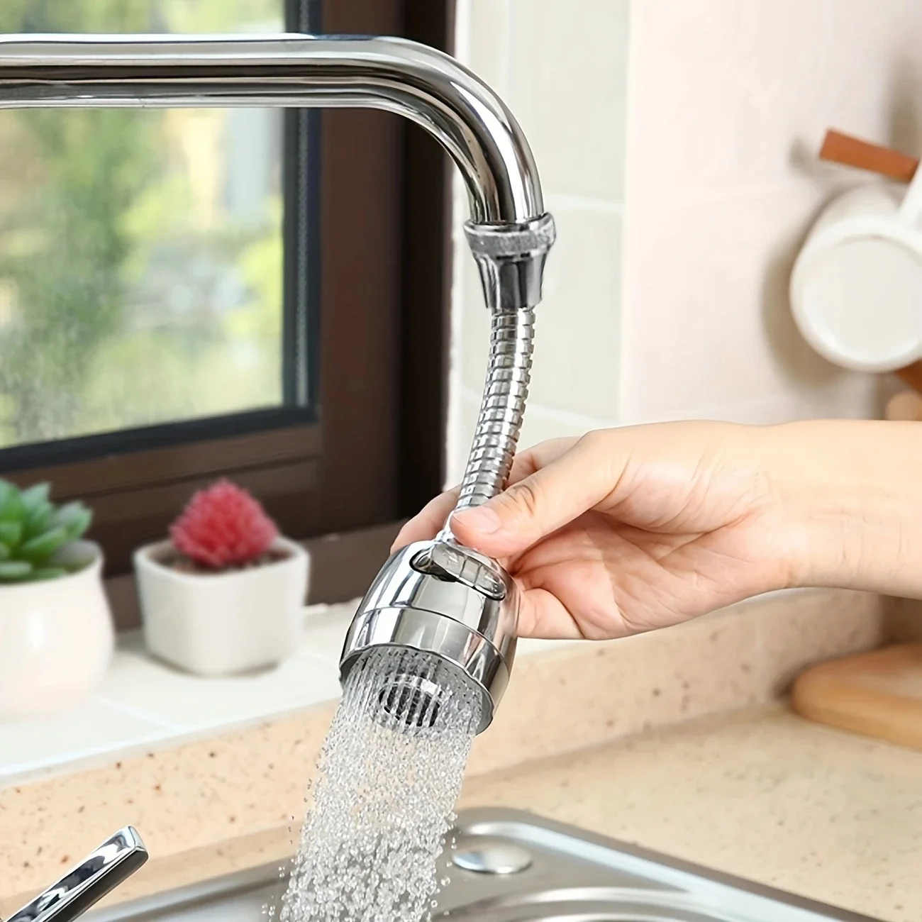 Dual-Speed Faucet Aerator: Adjustable Anti-Splash Nozzle Extension with Rotating Filter – Universal Water-Saving Spray Head thumbnail 4