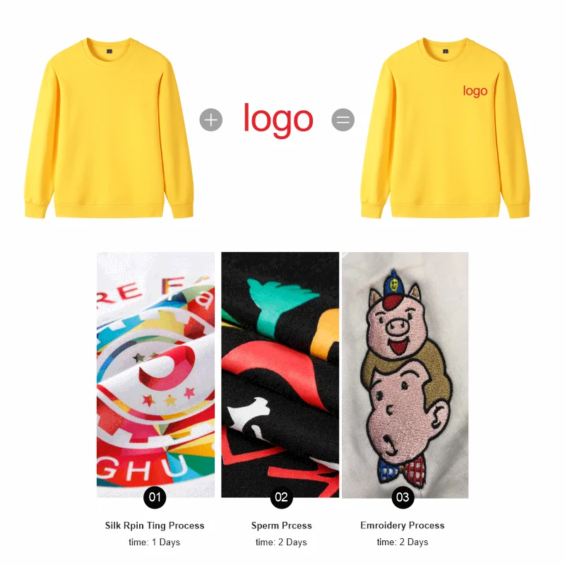 Fashion Cotton Round Neck Sweater Custom Logo Printed Personal Group Brand Embroidery Design Men and Women 9 Colors Pullovers thumbnail 4