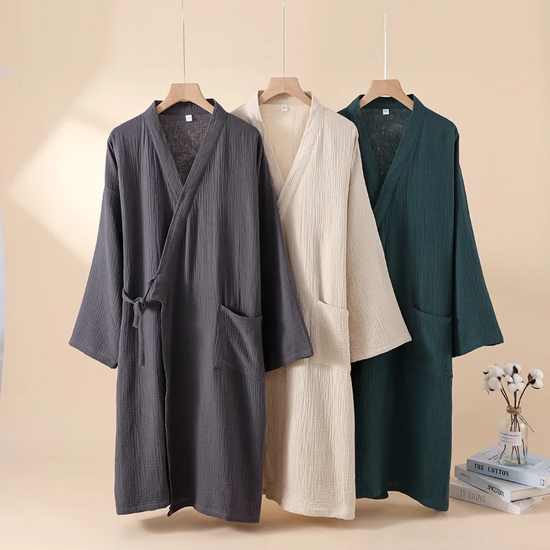 Kimono Robes for Men's and Women's Sleepwear Cotton Yarn Bathrobe Tied Cardigan Thin Home Clothes Couple's Robes