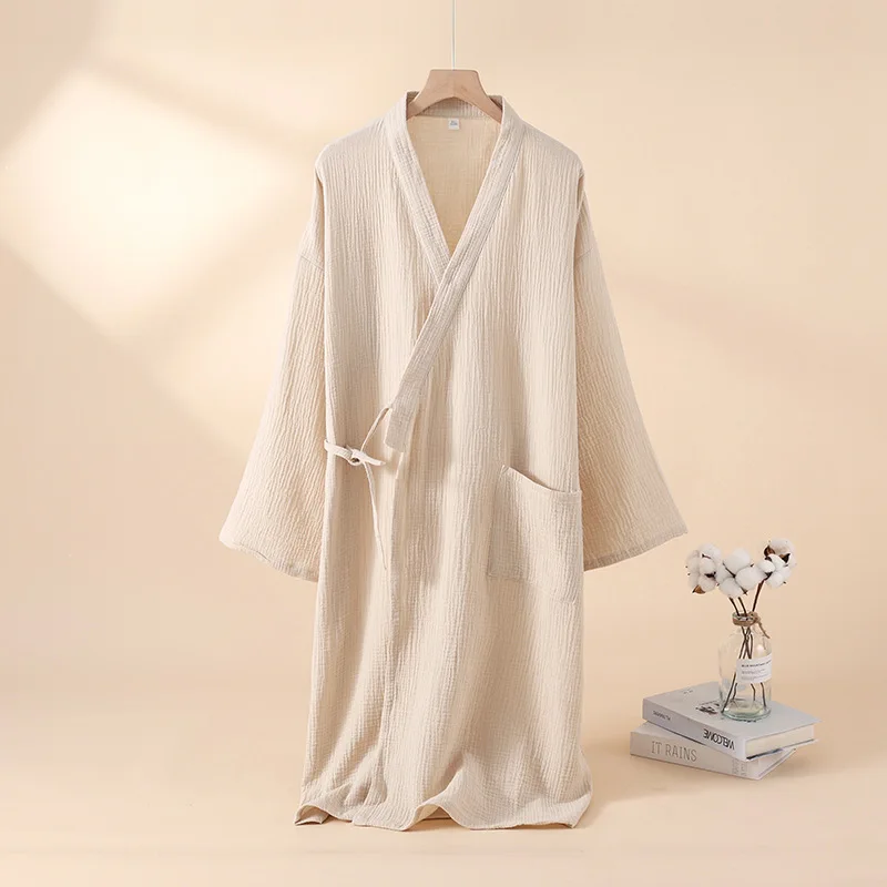 Kimono Robes for Men's and Women's Sleepwear Cotton Yarn Bathrobe Tied Cardigan Thin Home Clothes Couple's Robes thumbnail 3