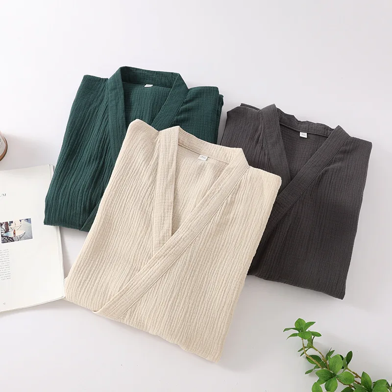 Kimono Robes for Men's and Women's Sleepwear Cotton Yarn Bathrobe Tied Cardigan Thin Home Clothes Couple's Robes thumbnail 6