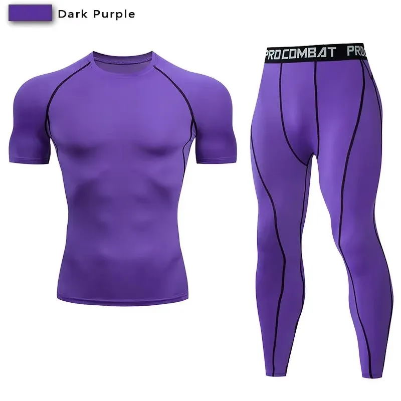 2pcs Men Compression Sportswear Suit Elastic Training Sports Yoga Sets Workout Jogging Fitness Clothing Tracksuit Pants Sporting thumbnail 4
