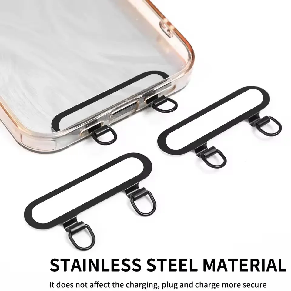 New Ultra Thin Metal Phone Lanyard Gasket Patch Stainless Steel Sturdy Hanging Cord Clips Accessories Cellphone Safety Connecter thumbnail 4