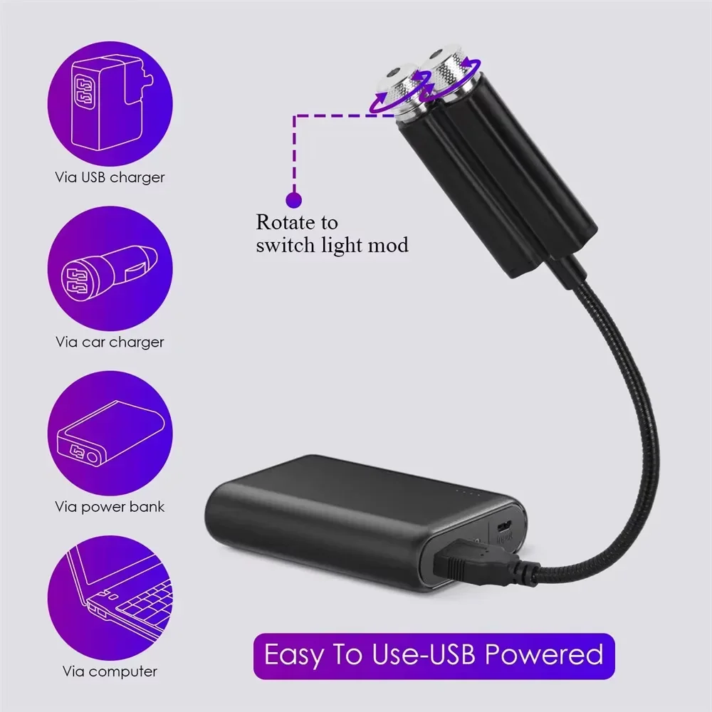 USB Dual Head LED Starry Sky Night Light USB Powered Galaxy Star Projector Atmosphere Lamp For Auto Car Roof Room Ceiling Decor thumbnail 4