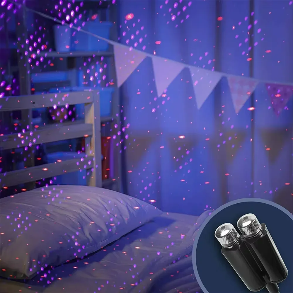 USB Dual Head LED Starry Sky Night Light USB Powered Galaxy Star Projector Atmosphere Lamp For Auto Car Roof Room Ceiling Decor thumbnail 3