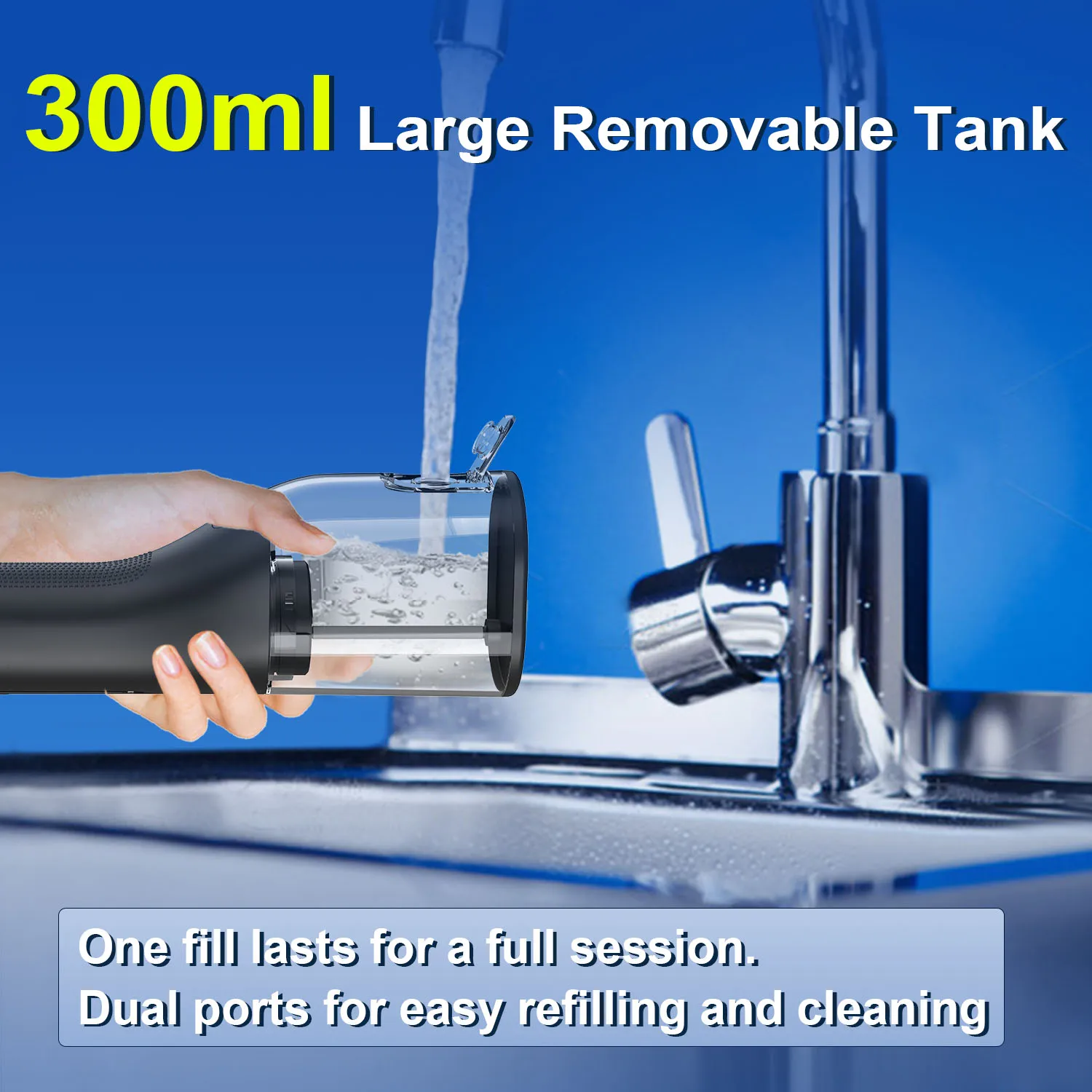 Dr.Yadent YD06 Cordless Oral Irrigator WaterFlosser 300ML Portable Water Jet USB-C Fast Charge 7 Nozzles 4 Modes IPX7 Waterproof thumbnail 3