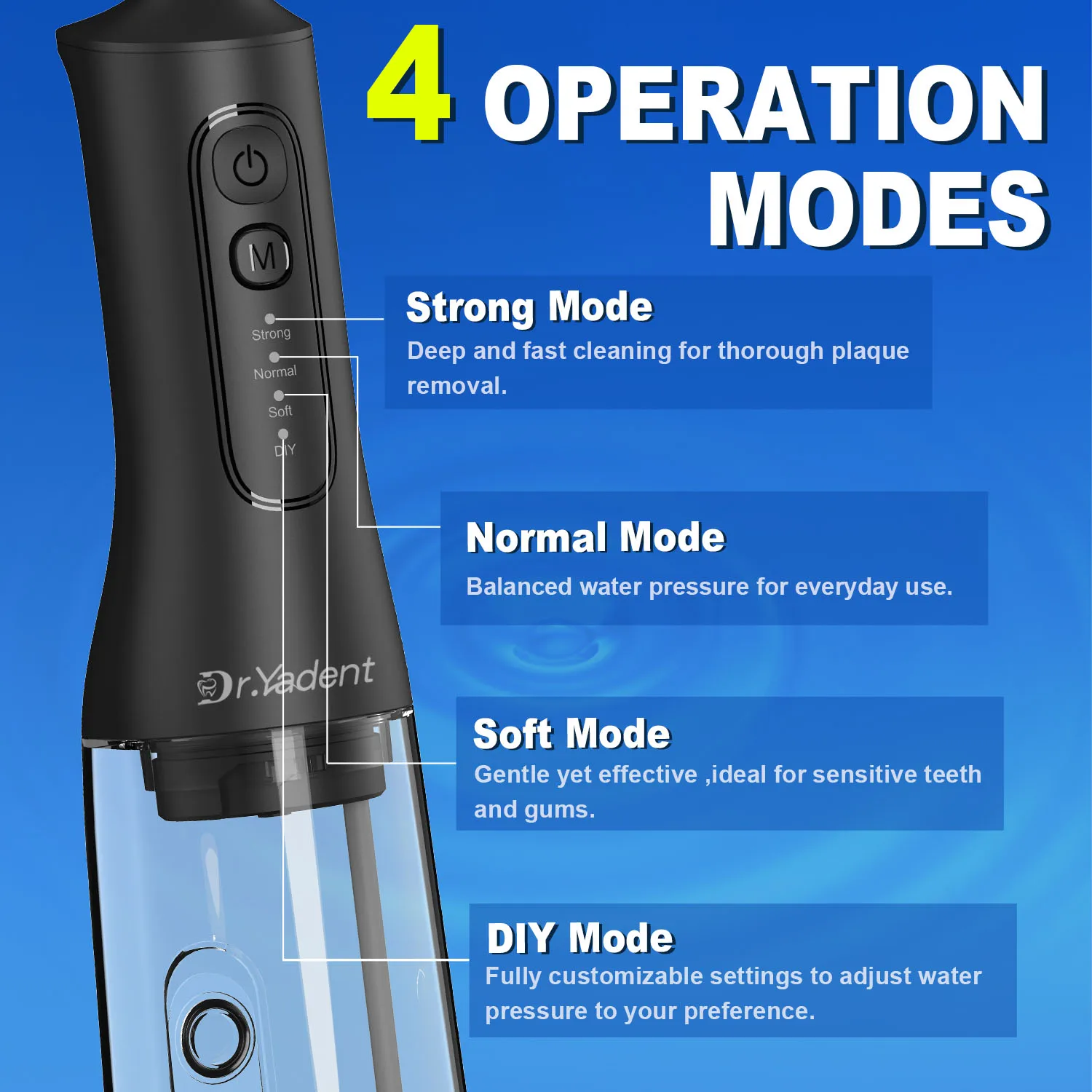 Dr.Yadent YD06 Cordless Oral Irrigator WaterFlosser 300ML Portable Water Jet USB-C Fast Charge 7 Nozzles 4 Modes IPX7 Waterproof thumbnail 4