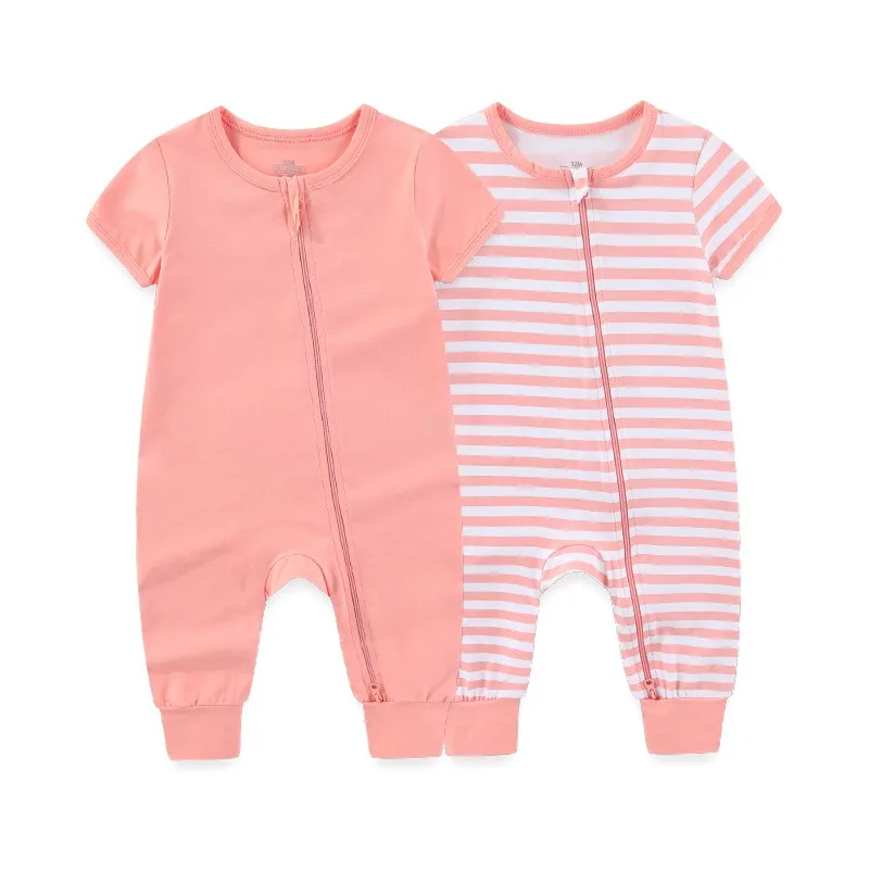 2-Pack Simple Fashion Baby Unisex Jumpsuits Summer Short Sleeve Newborn Boy Girl Zipper Rompers 0-24 Months Infant Clothes thumbnail 3