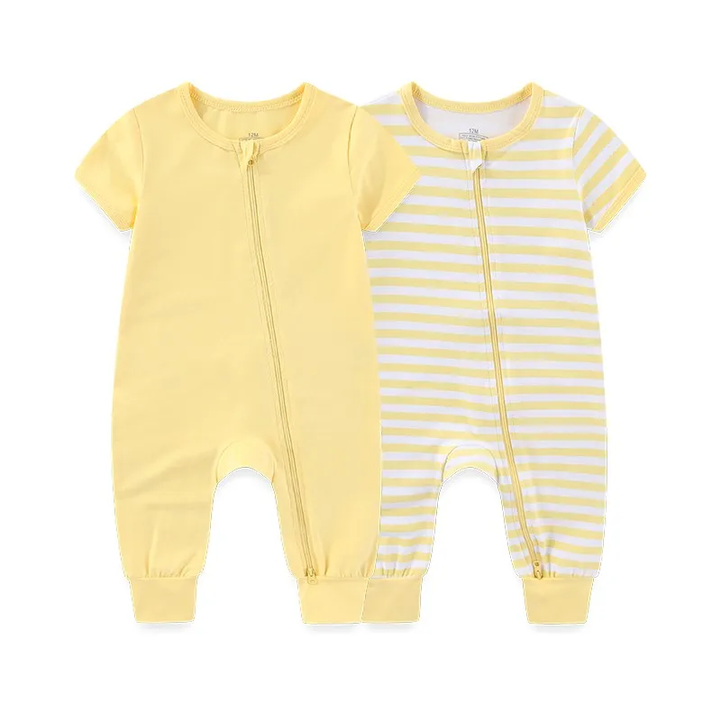 2-Pack Simple Fashion Baby Unisex Jumpsuits Summer Short Sleeve Newborn Boy Girl Zipper Rompers 0-24 Months Infant Clothes thumbnail 5