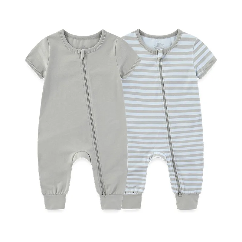 2-Pack Simple Fashion Baby Unisex Jumpsuits Summer Short Sleeve Newborn Boy Girl Zipper Rompers 0-24 Months Infant Clothes thumbnail 4