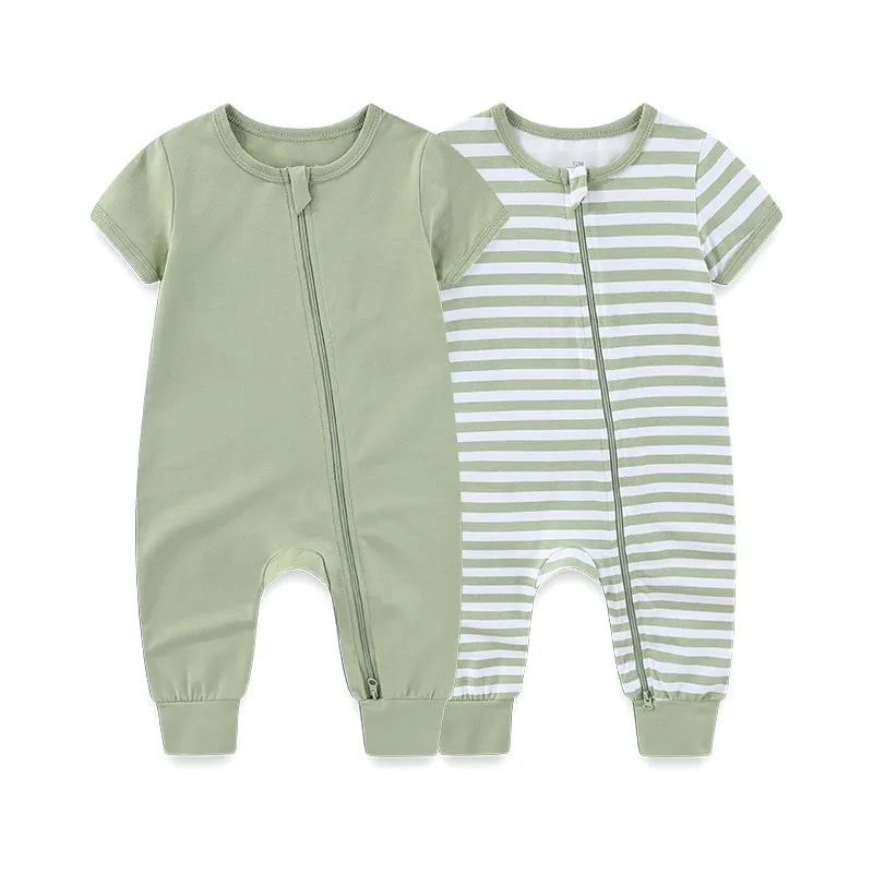 2-Pack Simple Fashion Baby Unisex Jumpsuits Summer Short Sleeve Newborn Boy Girl Zipper Rompers 0-24 Months Infant Clothes thumbnail 2