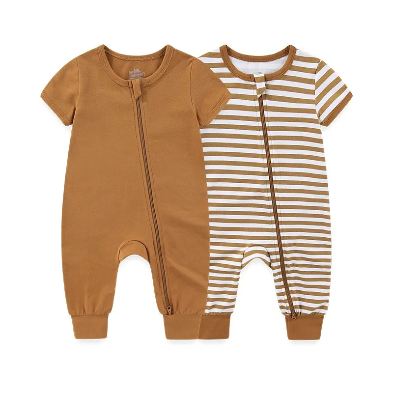 2-Pack Simple Fashion Baby Unisex Jumpsuits Summer Short Sleeve Newborn Boy Girl Zipper Rompers 0-24 Months Infant Clothes thumbnail 6