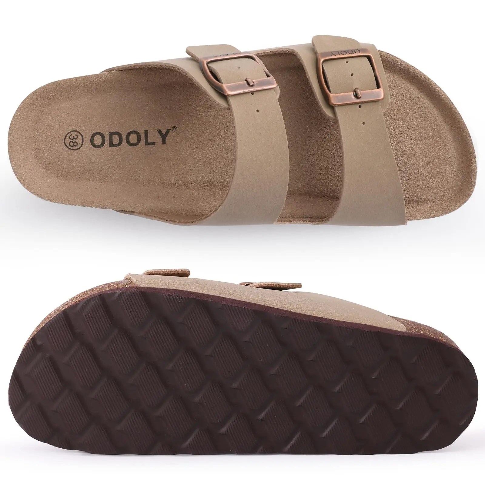Shevalues Men Classic Leather Sandals Fashion Double Outdoor Beach Shoes Comfort Unisex Cork Footbed Slippers With Arch Support thumbnail 5