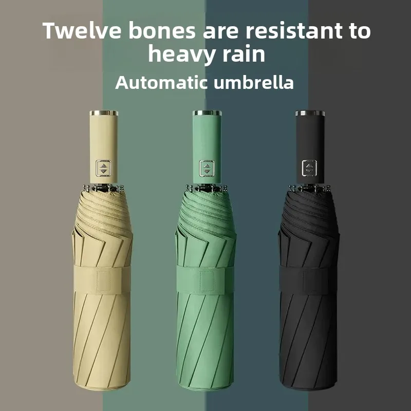 Thickened Large Automatic Folding Umbrella Resistant for Men And Women Advertising Can Be Printed Solid Sunshade Rain Umbrella thumbnail 2