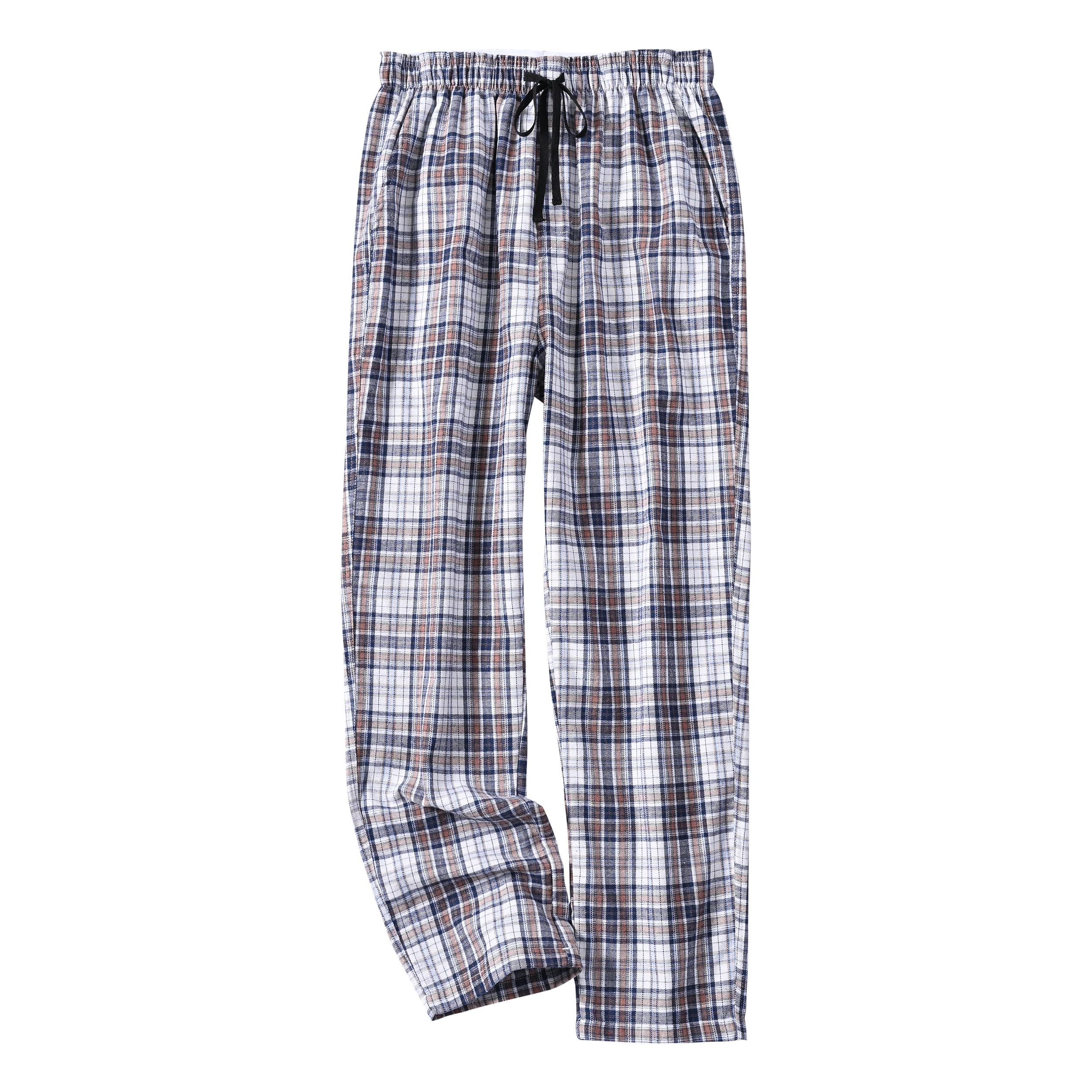 Summer Men's 100% Cotton Plaid Pajama Sleeping Pants, Breathable Long Pajama Pants with Elastic Waist for Homewear Outdoor thumbnail 5