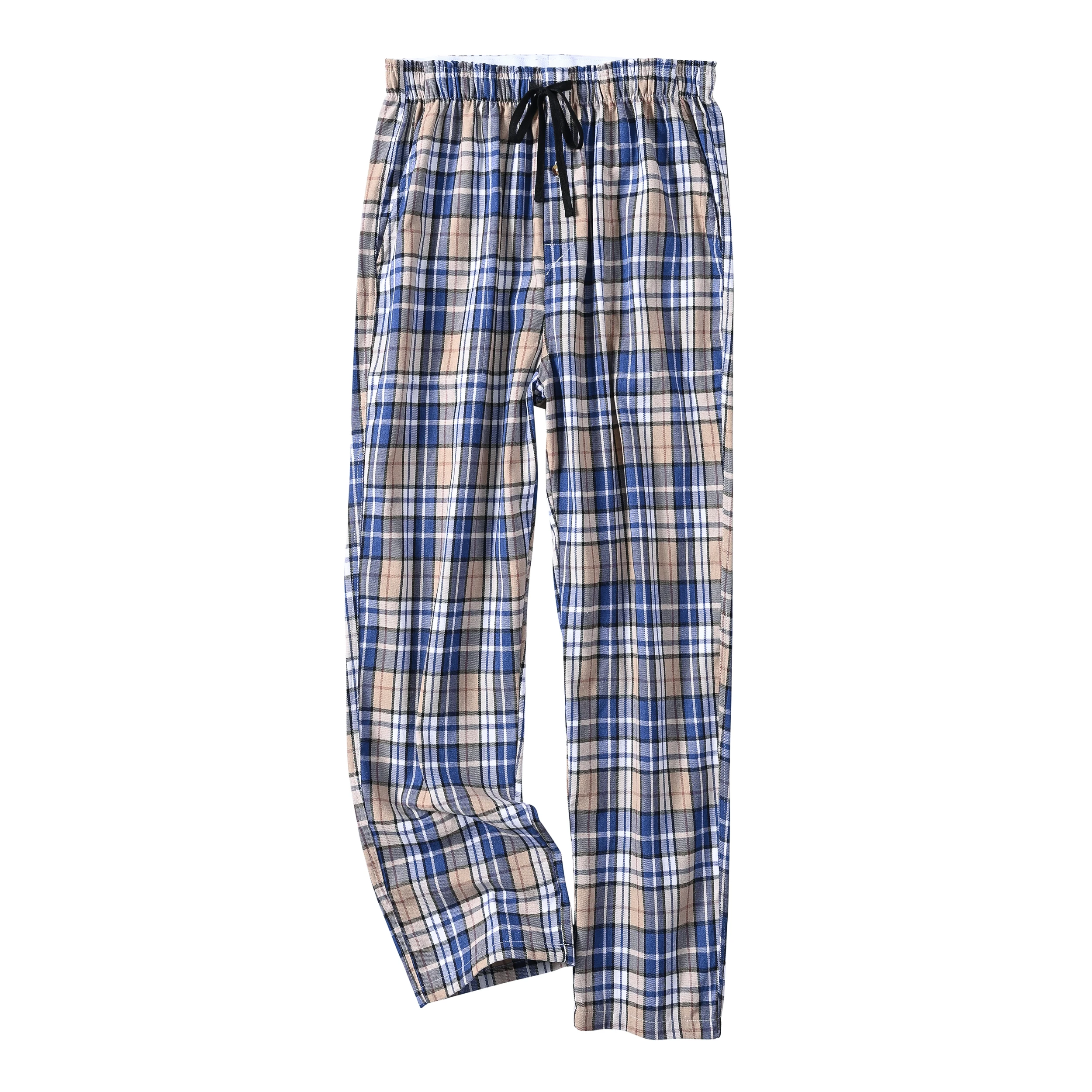 Summer Men's 100% Cotton Plaid Pajama Sleeping Pants, Breathable Long Pajama Pants with Elastic Waist for Homewear Outdoor thumbnail 4