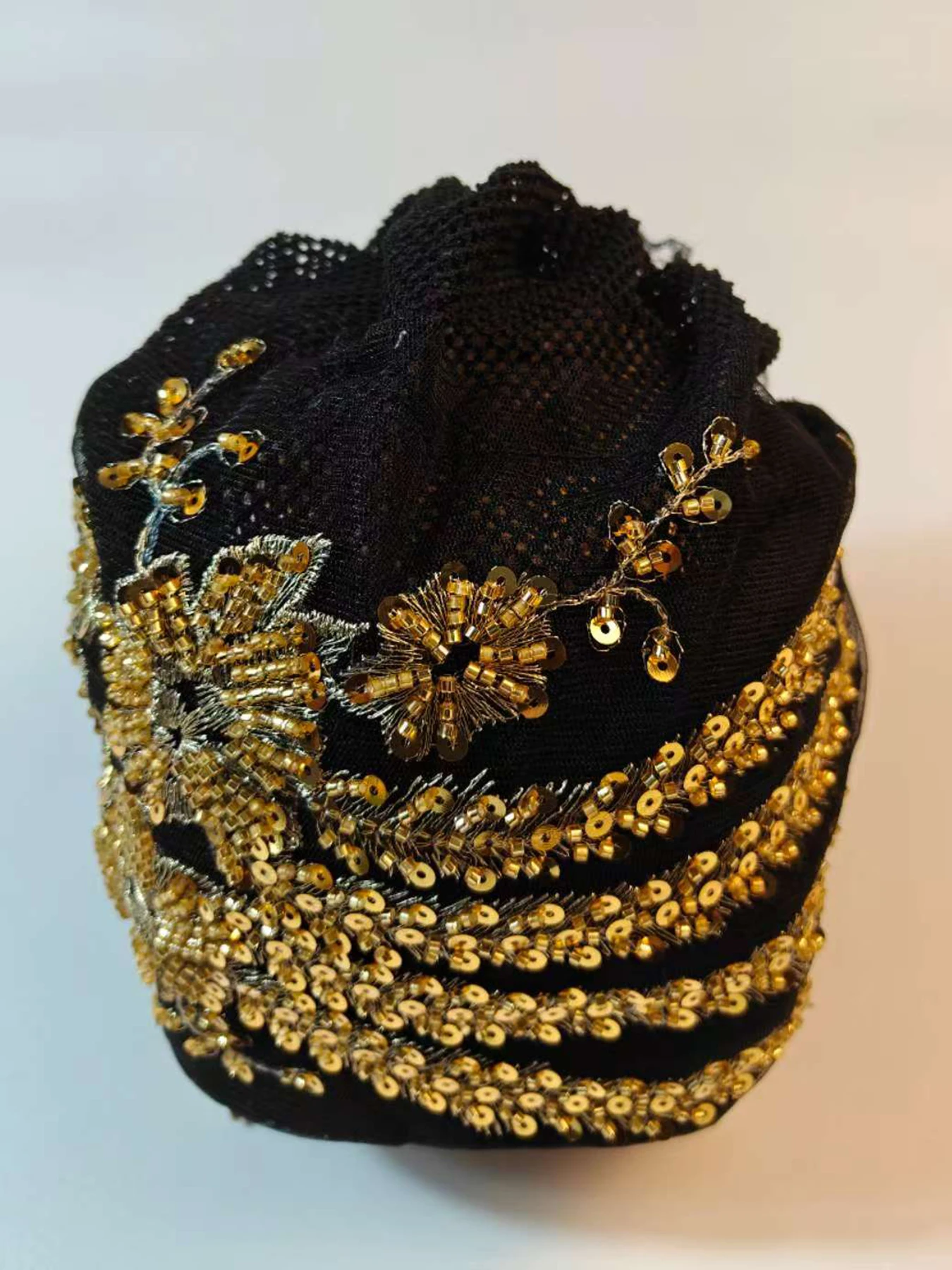 African Female Wrap Head Bonnet Muslim Turban Hat Lady Head Wraps Glitter Luminescence Beading Pleated Turban Cap for Women thumbnail 3
