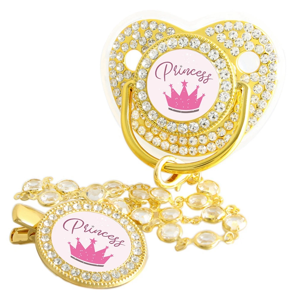 Bling Bling Princess Pacifier With Gem Luxury Weaning Pacifier Baby Nipple With Chain Clip  Newborn Prince Baby Dummy Soother thumbnail 2