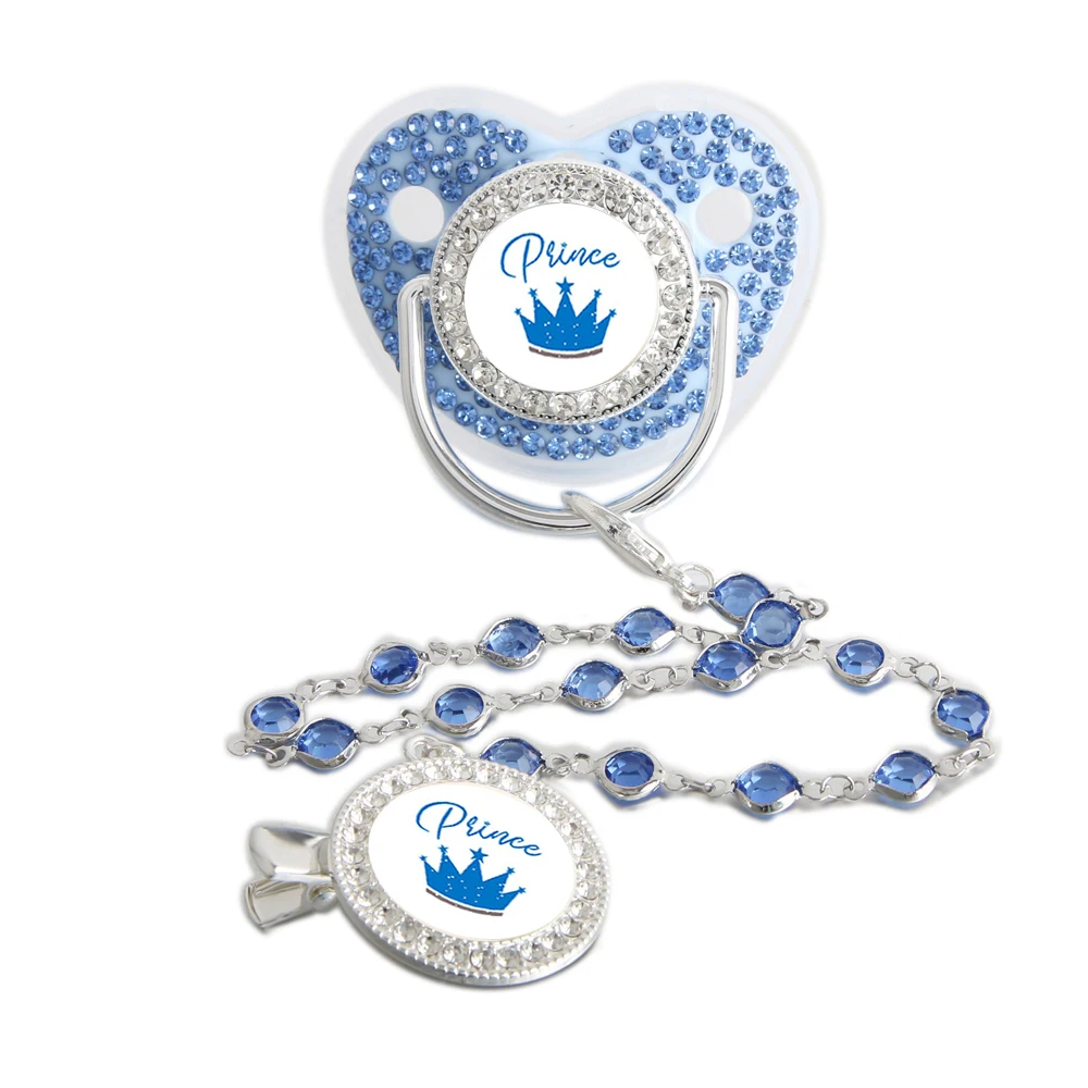 Bling Bling Princess Pacifier With Gem Luxury Weaning Pacifier Baby Nipple With Chain Clip  Newborn Prince Baby Dummy Soother thumbnail 4