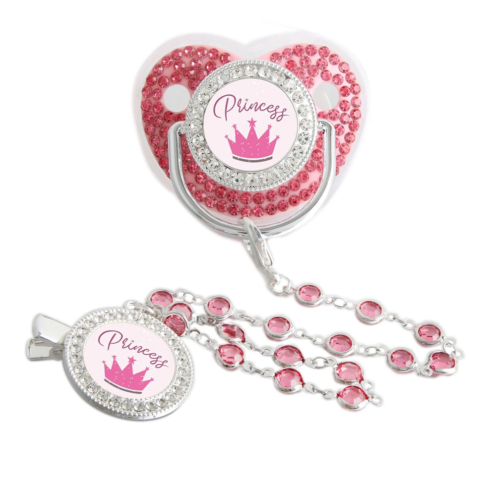 Bling Bling Princess Pacifier With Gem Luxury Weaning Pacifier Baby Nipple With Chain Clip  Newborn Prince Baby Dummy Soother thumbnail 3
