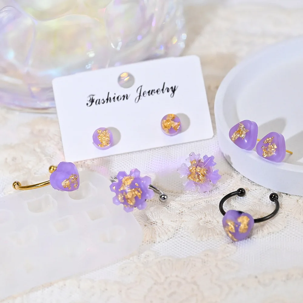 3D Diamond Faceted Rings&Earring Resin Casting Mold DIY Epoxy Jewelry Making Kit with Ear Post Holes Handcrafted Craft Supplies thumbnail 4