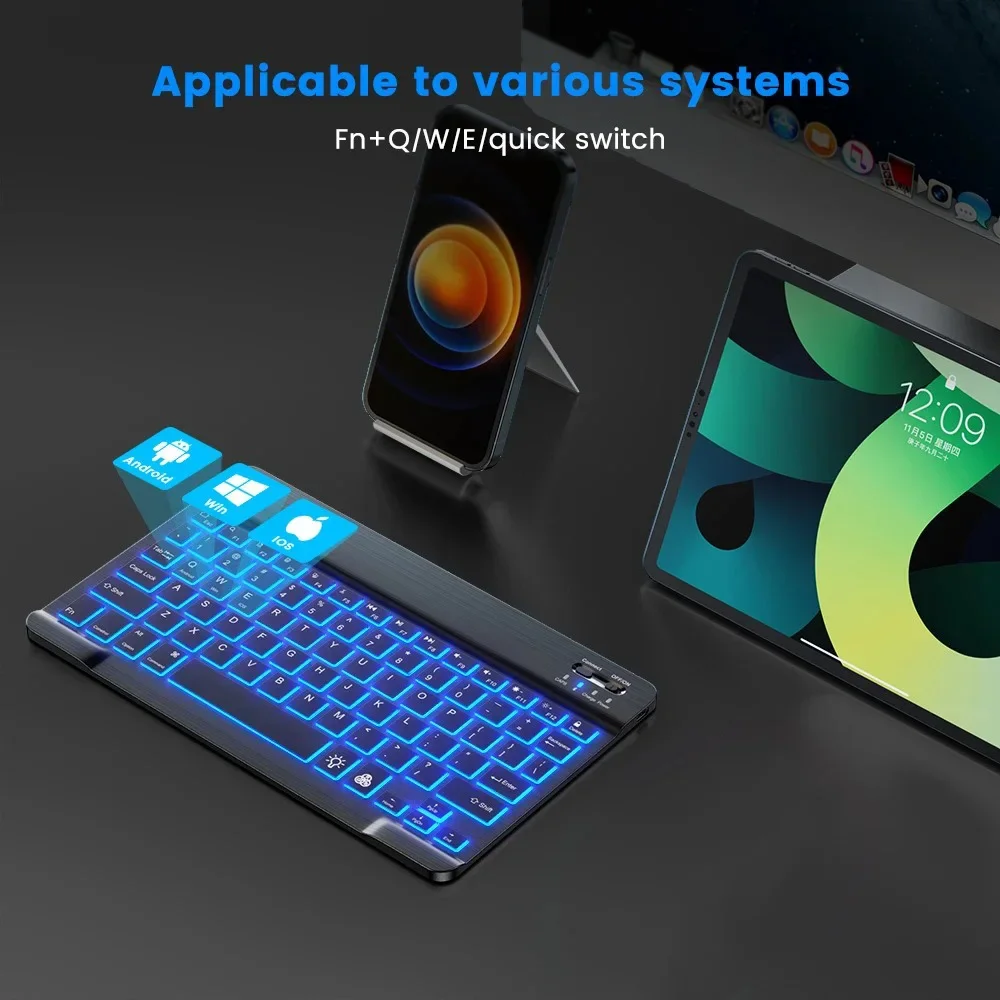 Mini Backlit RGB Bluetooth Wireless Keyboard 2.4G Mouse For Tablet Cell Phone Windows Android iOS Ultra Light Slim iPad Keyboard thumbnail 5