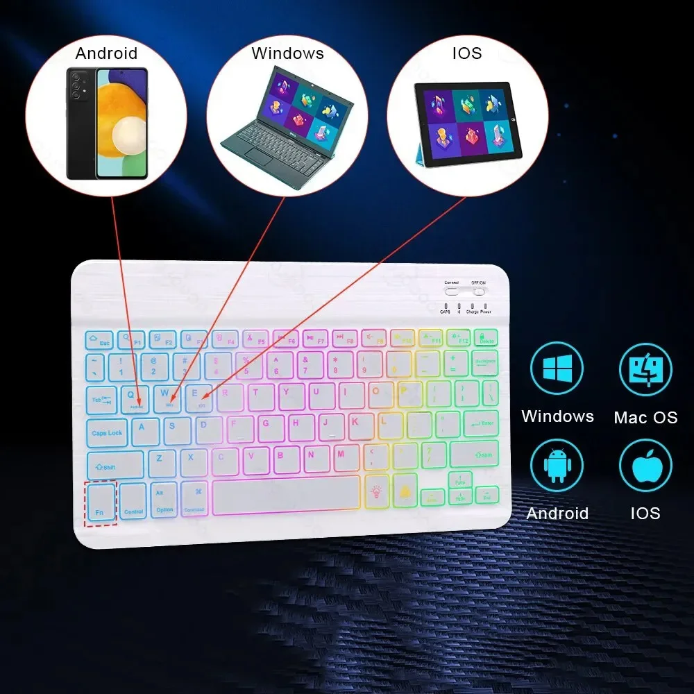 Mini Backlit RGB Bluetooth Wireless Keyboard 2.4G Mouse For Tablet Cell Phone Windows Android iOS Ultra Light Slim iPad Keyboard thumbnail 6