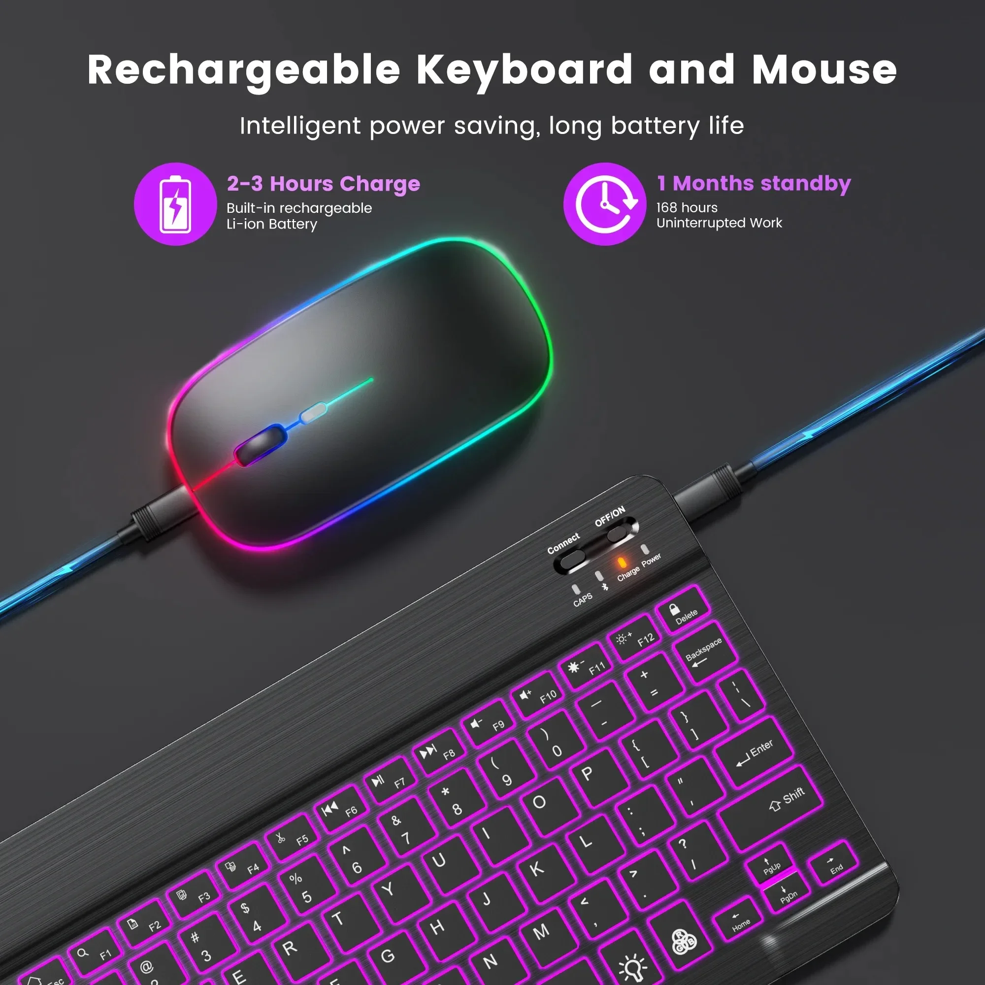 Mini Backlit RGB Bluetooth Wireless Keyboard 2.4G Mouse For Tablet Cell Phone Windows Android iOS Ultra Light Slim iPad Keyboard thumbnail 2