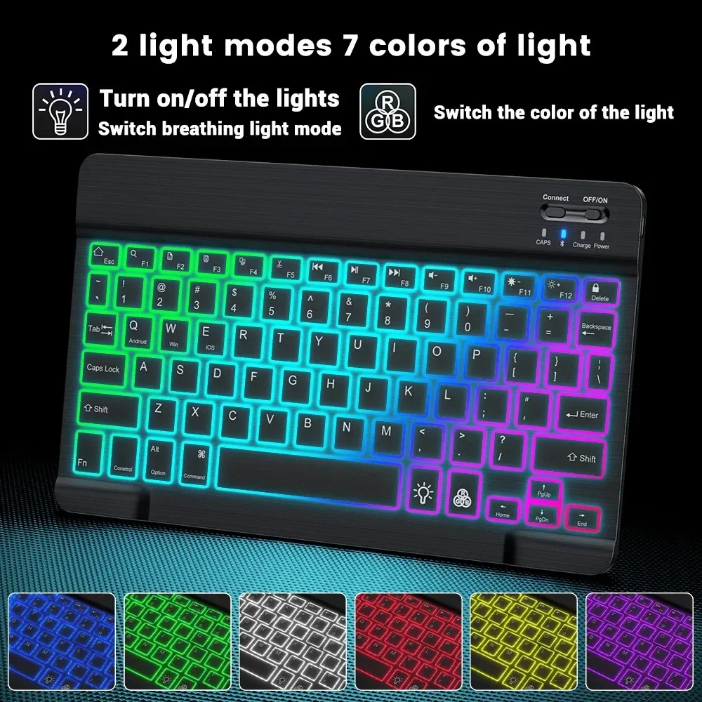 Mini Backlit RGB Bluetooth Wireless Keyboard 2.4G Mouse For Tablet Cell Phone Windows Android iOS Ultra Light Slim iPad Keyboard thumbnail 4