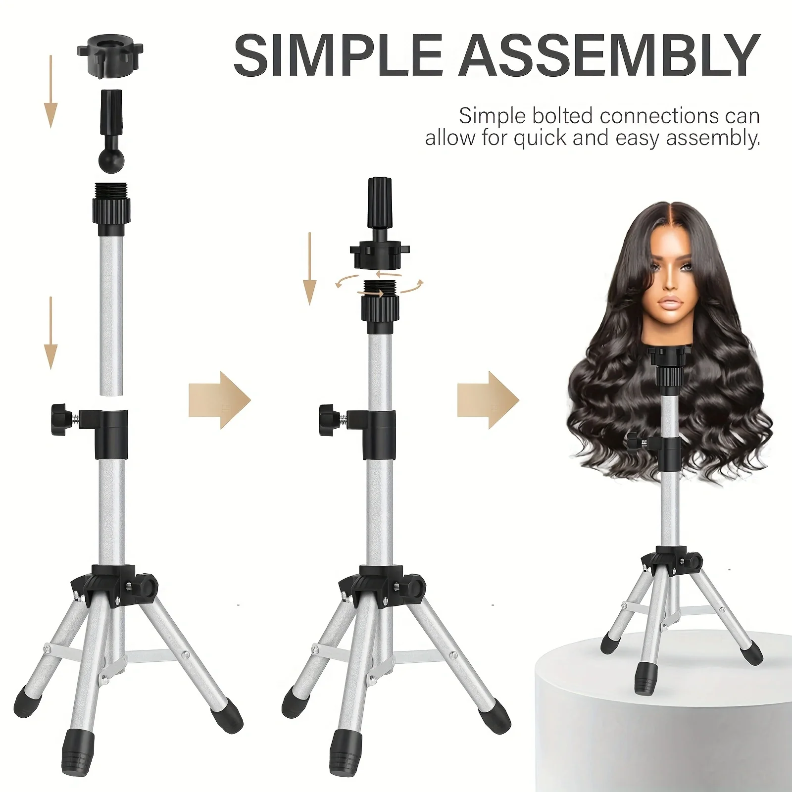 21-24"Training Mannequin Head Canvas Block Head With Adjustable Wig Stand Tripod With Canvas Wig Head Stand Wig Tripod Wig Stand thumbnail 5