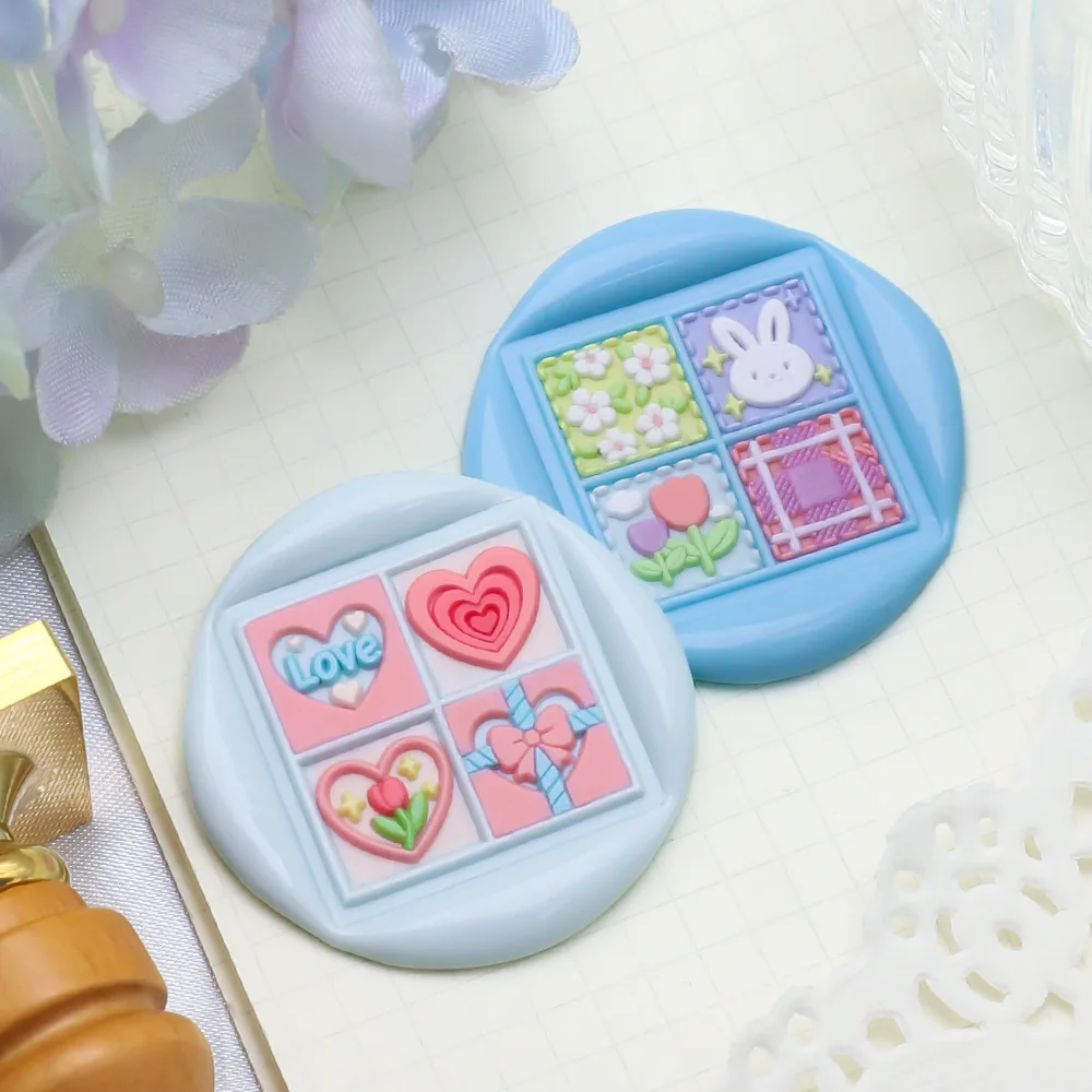 Square 3D Embossed Wax Seal Stamp Desserts/Weather/Shells Vintage Craft Stamp Head For Festival Gift Wrapping Cards Scrapbooking thumbnail 2