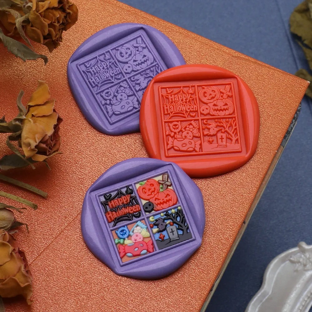 Square 3D Embossed Wax Seal Stamp Desserts/Weather/Shells Vintage Craft Stamp Head For Festival Gift Wrapping Cards Scrapbooking thumbnail 6