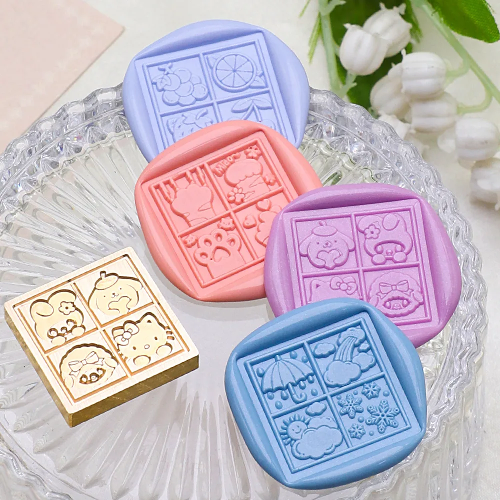 Square 3D Embossed Wax Seal Stamp Desserts/Weather/Shells Vintage Craft Stamp Head For Festival Gift Wrapping Cards Scrapbooking thumbnail 5