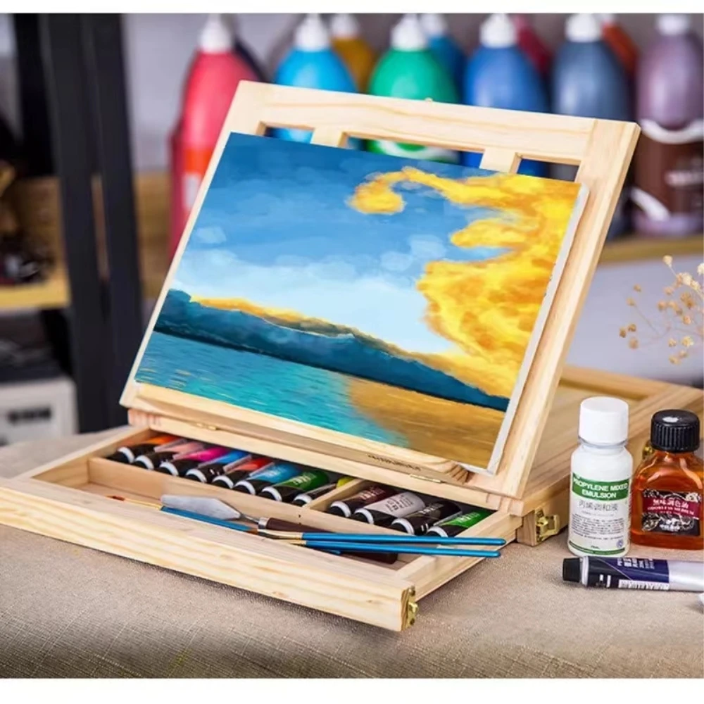Portable Wooden Table Easel for Artists And Kids Sketch Drawer Box Desktop Laptop Accessories Suitcase Art Painting Supplies thumbnail 3
