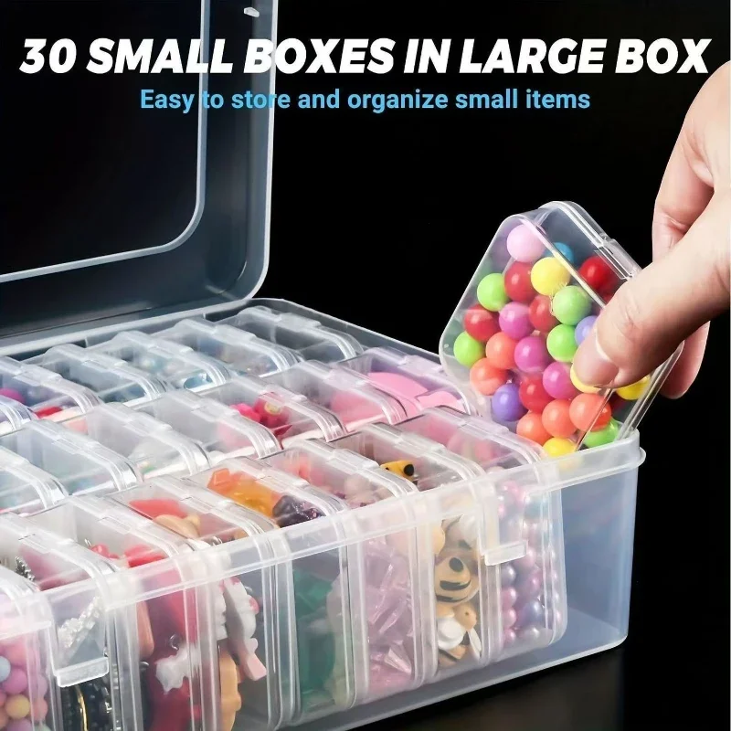 Durable Plastic Storage Box, 14/30 Compartments and Small Container - Transparent Jewelry and Small Item Organizer thumbnail 3