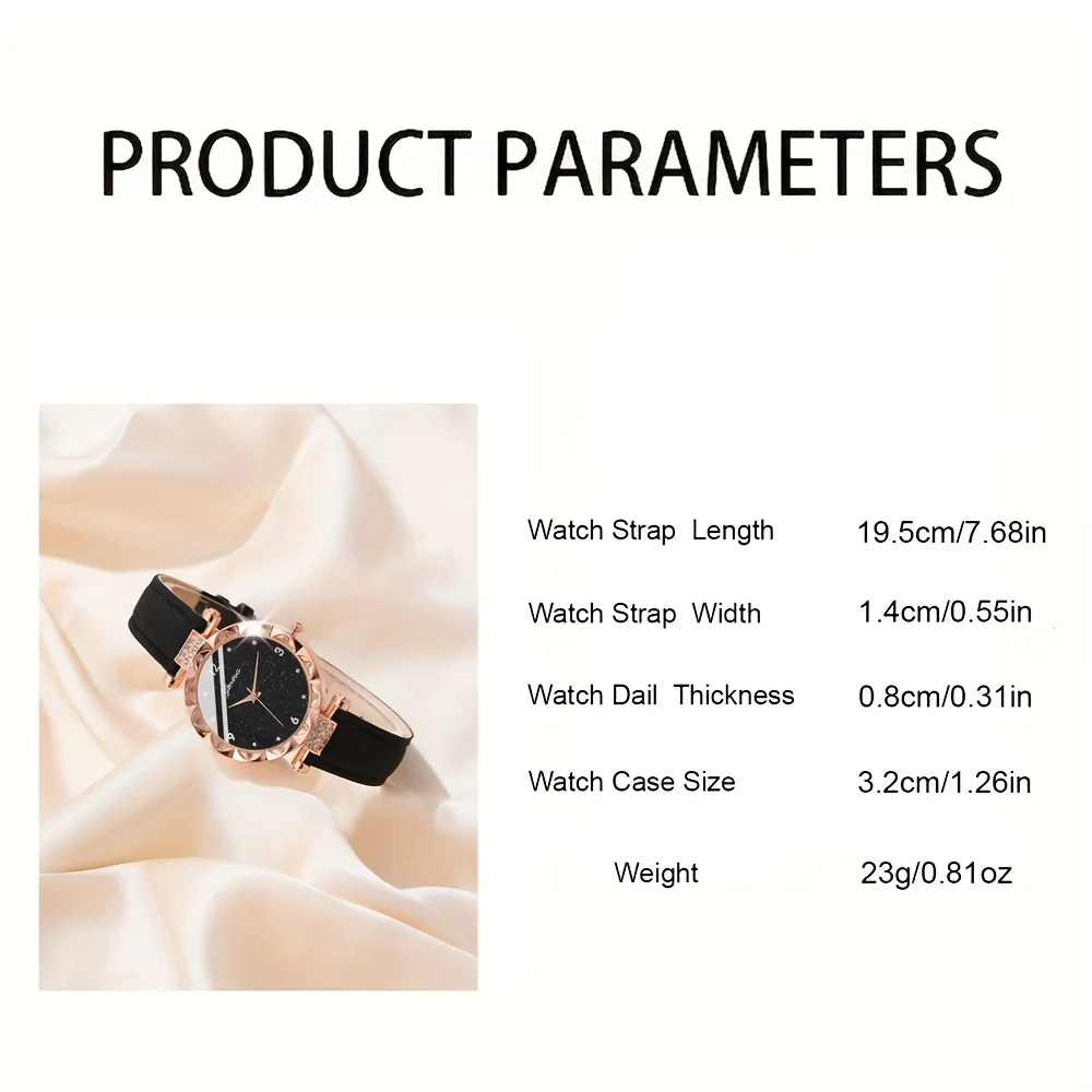5-piece/set women's sparkling crystal quartz watch simulation PU leather watch and jewelry set thumbnail 6