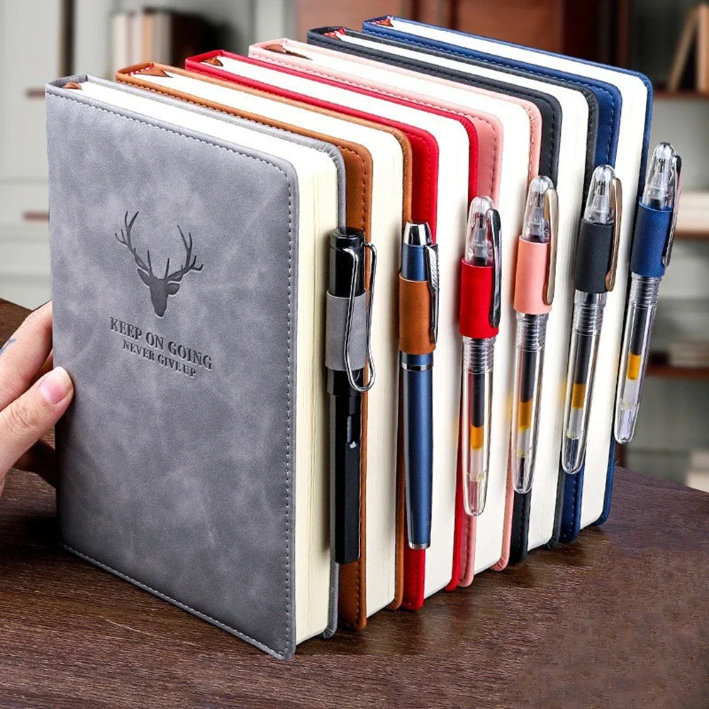 200pages A5 Leather Notebook with Leather Notebook Cover, Personalized Soft Cover and Bookmark, Perfect for Business, Meeting