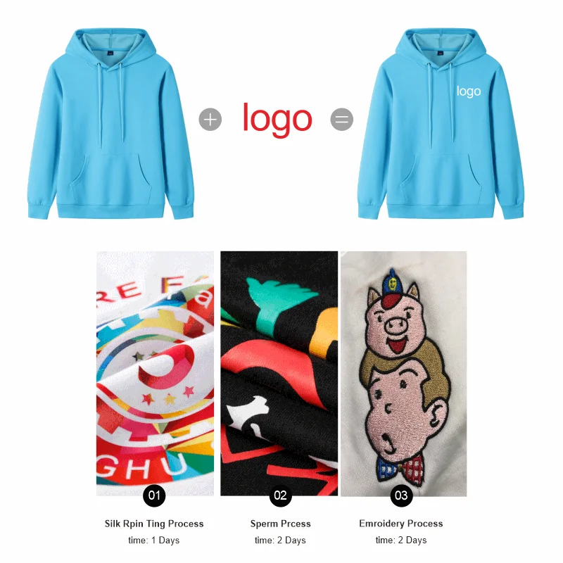 Fashion 9 Colors High-Quality Pullovers Custom Logo Printed Personal Group Brand Embroidery Men and Women 100% Cotton Hoodies thumbnail 2