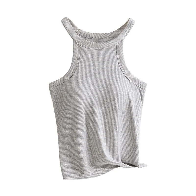 Threaded Halter Neck Camisole Top With Build-in Bra High Elastic Slim-fitting Sling Fixed Cup Breathable Women Underwear thumbnail 5