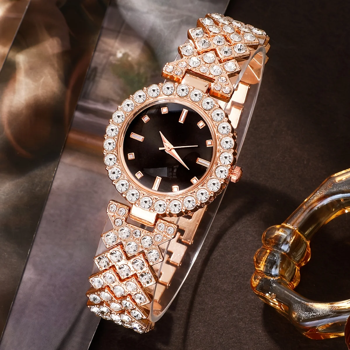 5-piece women's fashionable retro quartz watch and crystal jewelry set thumbnail 2