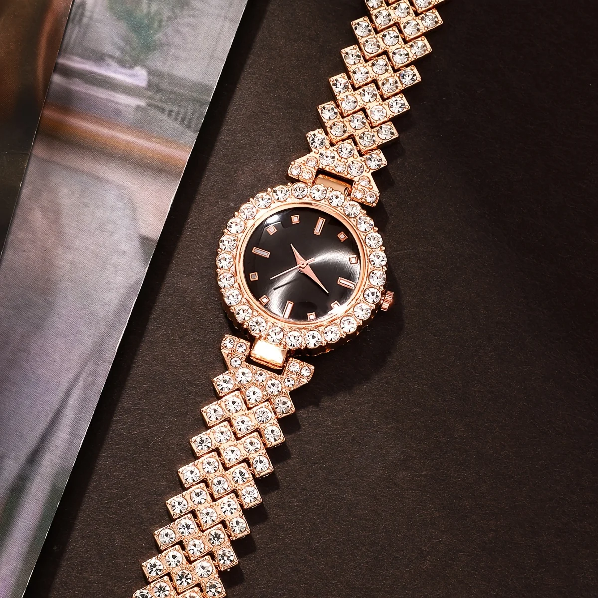 5-piece women's fashionable retro quartz watch and crystal jewelry set thumbnail 5