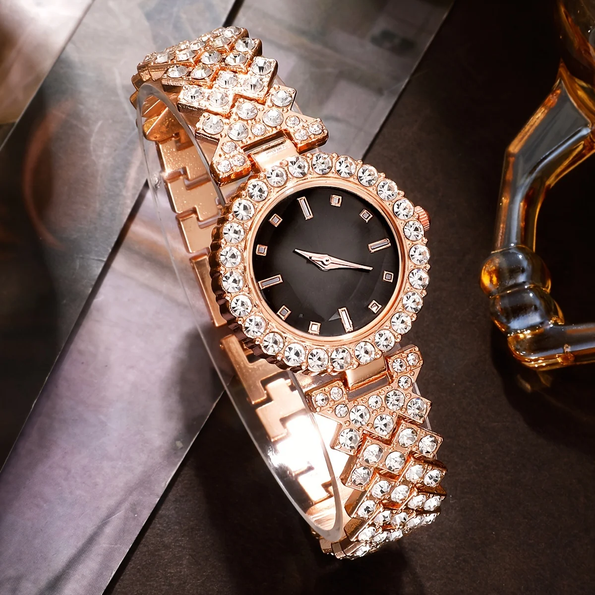 5-piece women's fashionable retro quartz watch and crystal jewelry set thumbnail 3