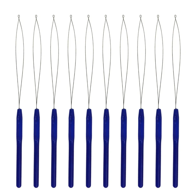 10 pcs Hair Extensions Loop Needle Pulling Hook Tool Needle Threader Loop Tool for Silicone Microlink Beads thumbnail 6