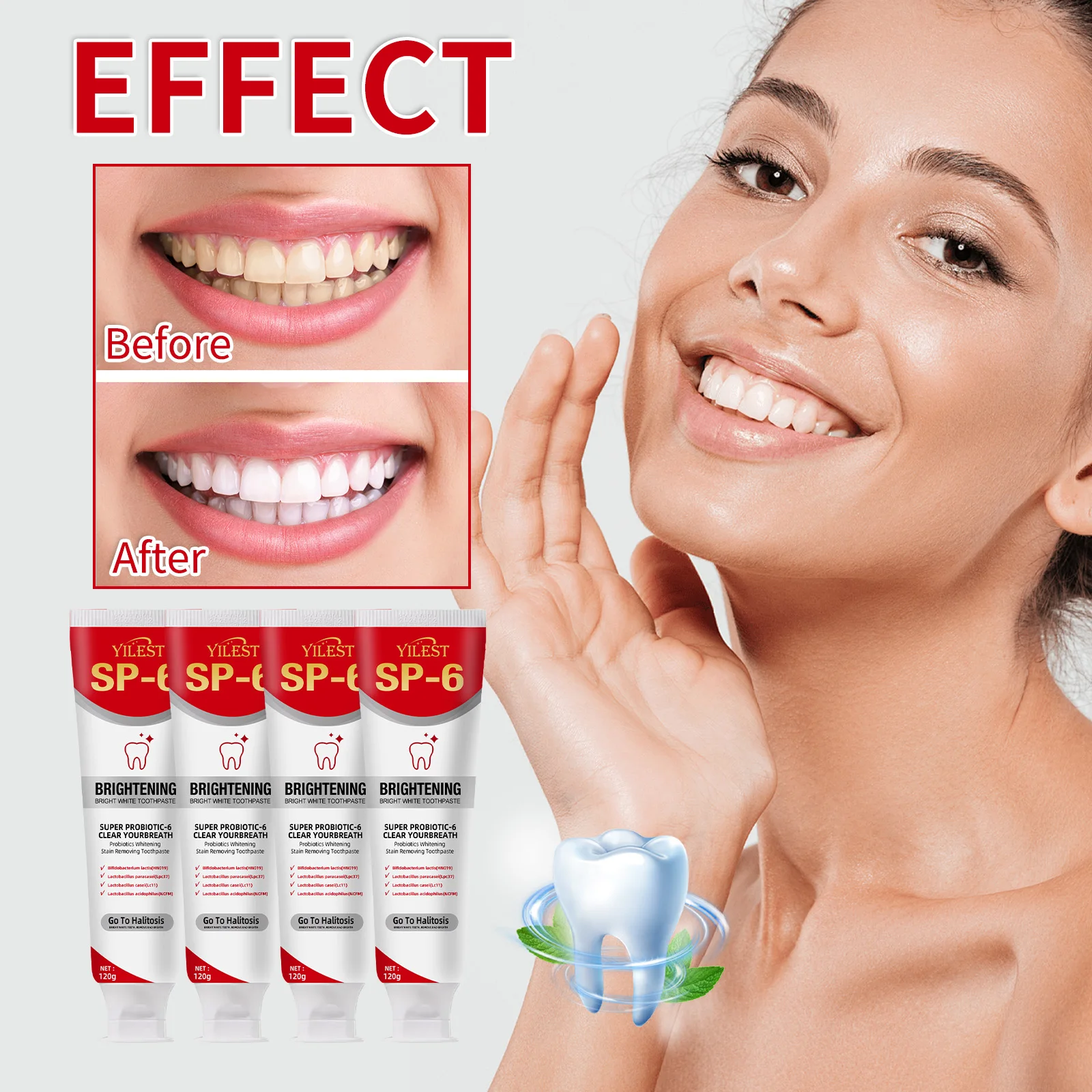 SP-6 Probiotic Toothpaste Whitening Toothpaste Remove Plaque Prevent Dental Caries Oral Hygiene Clean Fresh Breath Gum Care 120g thumbnail 4