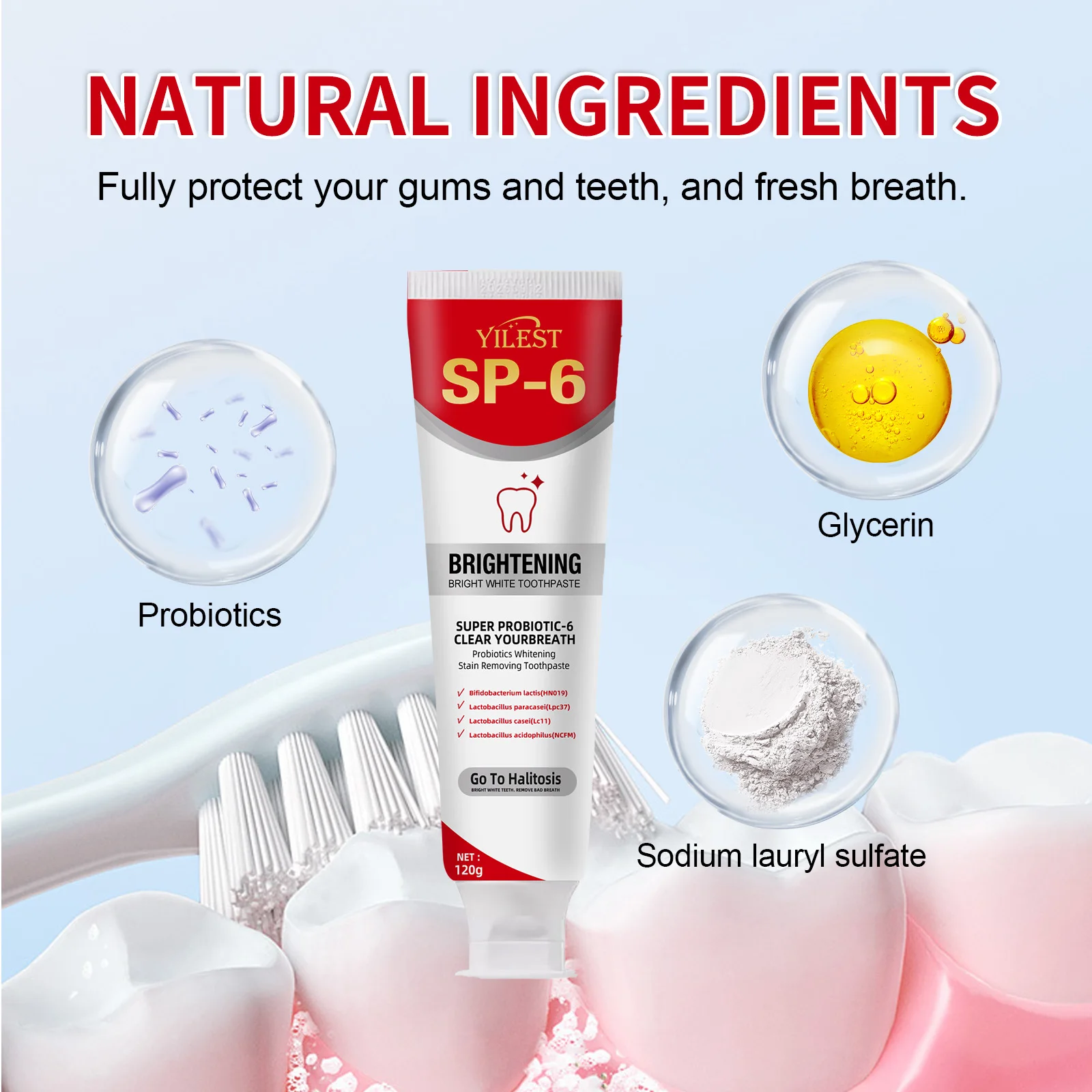 SP-6 Probiotic Toothpaste Whitening Toothpaste Remove Plaque Prevent Dental Caries Oral Hygiene Clean Fresh Breath Gum Care 120g thumbnail 6