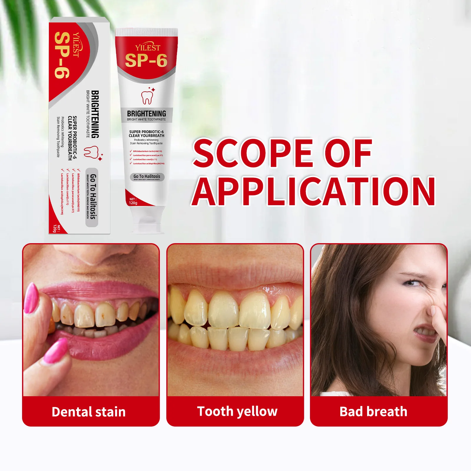 SP-6 Probiotic Toothpaste Whitening Toothpaste Remove Plaque Prevent Dental Caries Oral Hygiene Clean Fresh Breath Gum Care 120g thumbnail 5