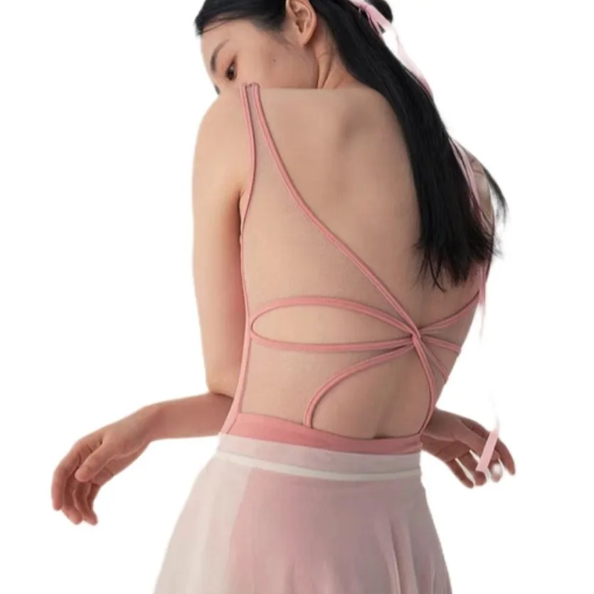 EI-Ling 2.0 Butterfly Pearlescent Ballet Bodysuit Design, French-style Small V-neck for Dance and Yoga