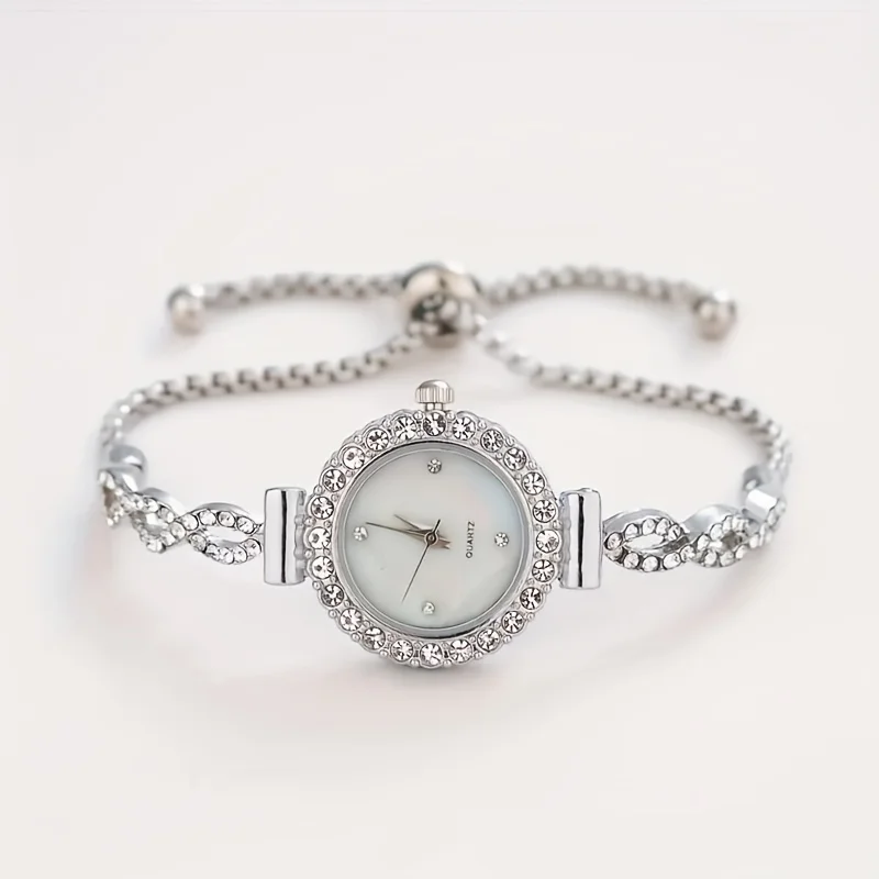 1 piece of women's luxury rhinestone quartz watch, paired with a durable zinc alloy strap